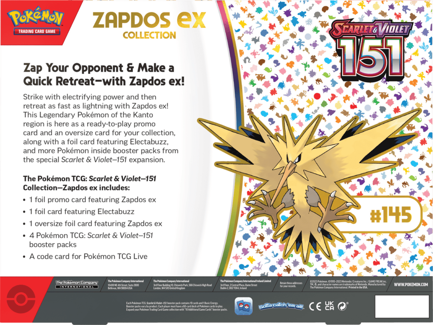 Pokemon Trading Card Games Scarlet & Violet 3.5 151 Collection Zapdos Ex - 4 Pokemon Tgc Scarlet & Violet—151 Booster Packs